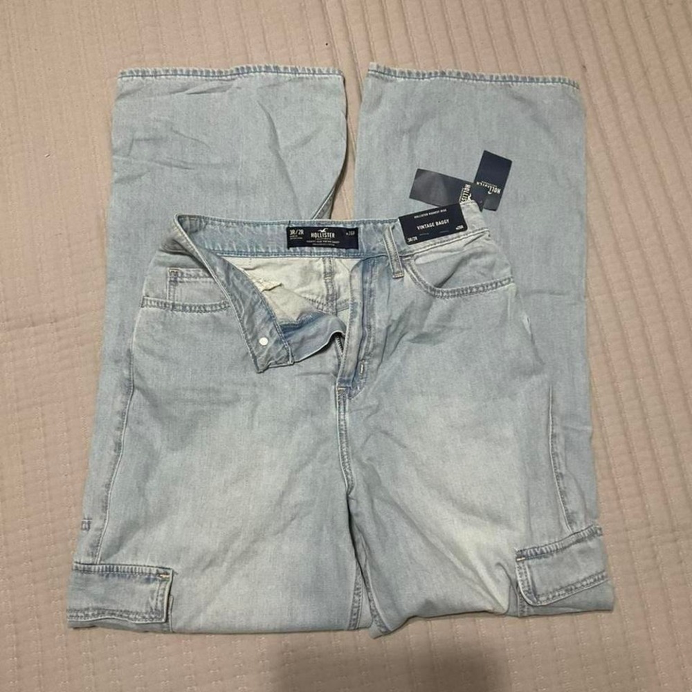 Hollister Highest‎ Rise Vintage Baggy Cargo Jeans Light Wash 3R/2R W26 L30
